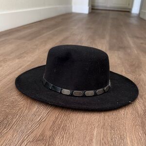 Black Wide-Brim Felt Hat with Studded Band